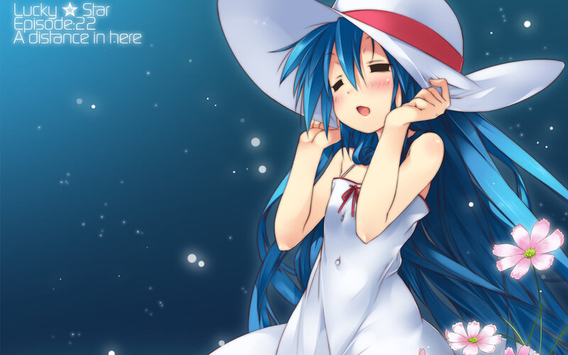 Blue-haired girl in white dress