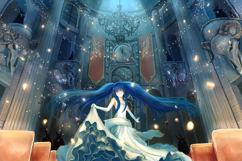 Blue-haired Girl in White Dress — Blue, Dramatic