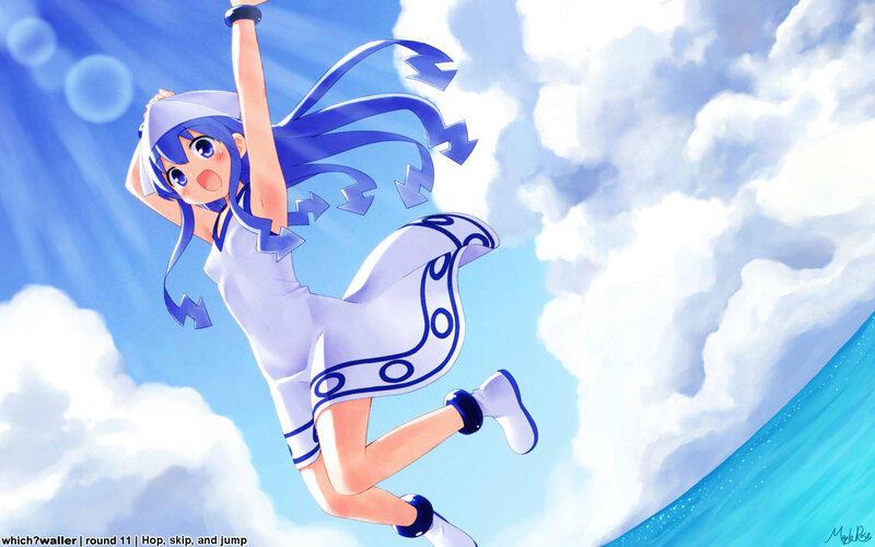 Blue-haired Girl in White Dress — Blue, Joyful, Afternoon