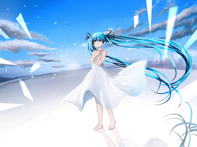 Blue-haired Girl in White Dress — Blue, Serene, Afternoon