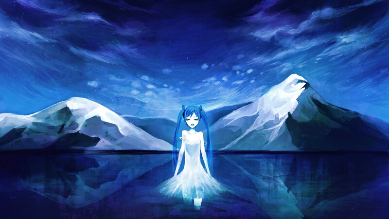 Blue-haired Girl in White Dress — Blue, Serene, Night