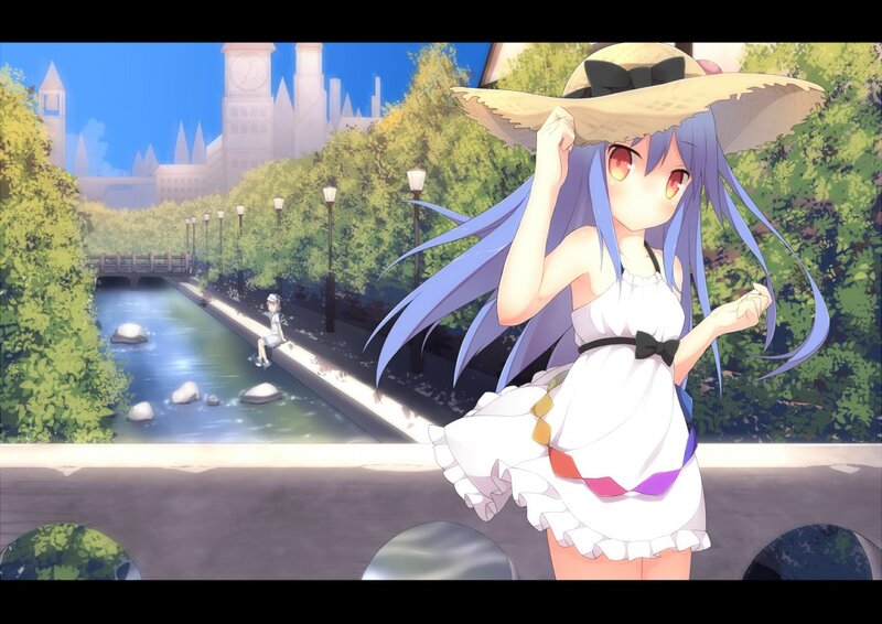 Blue-haired Girl in White Dress — Serene, Afternoon, Anime