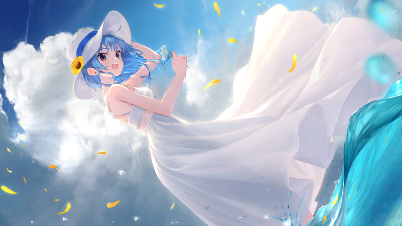 Blue-haired Girl in White Dress — Serene, Afternoon