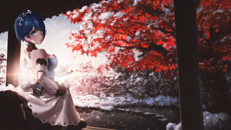 Blue-haired Girl in White Dress — Serene, Autumn