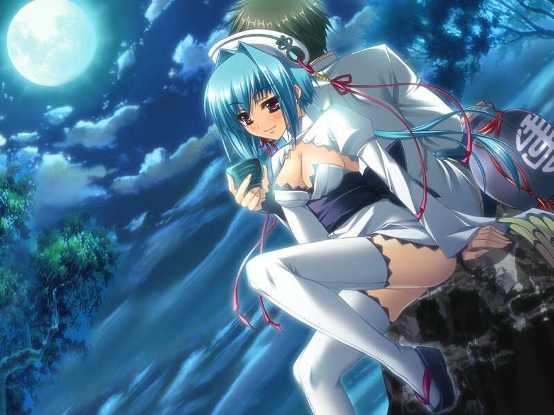Blue-haired girl in white outfit