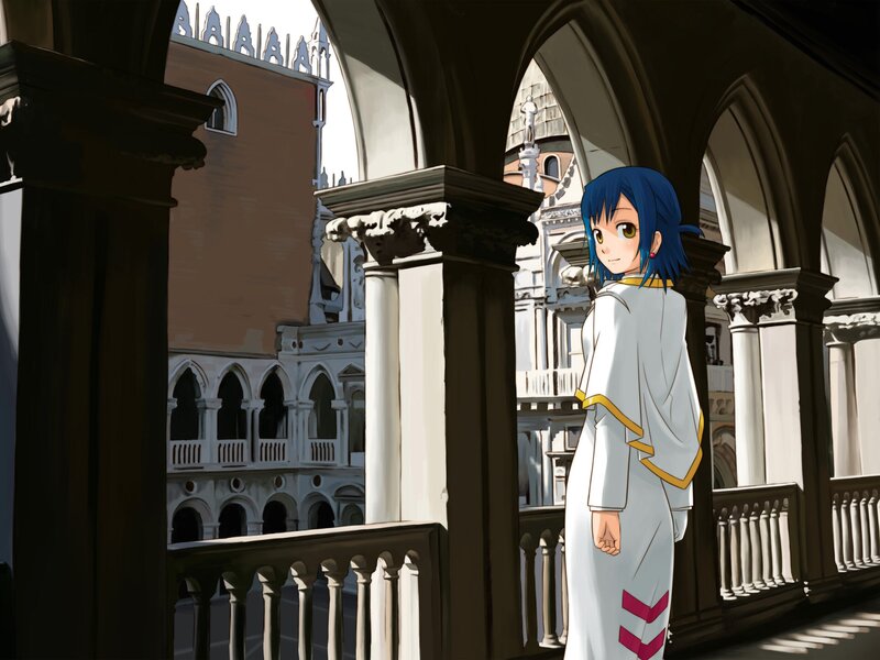 Blue-haired Girl in White Robe