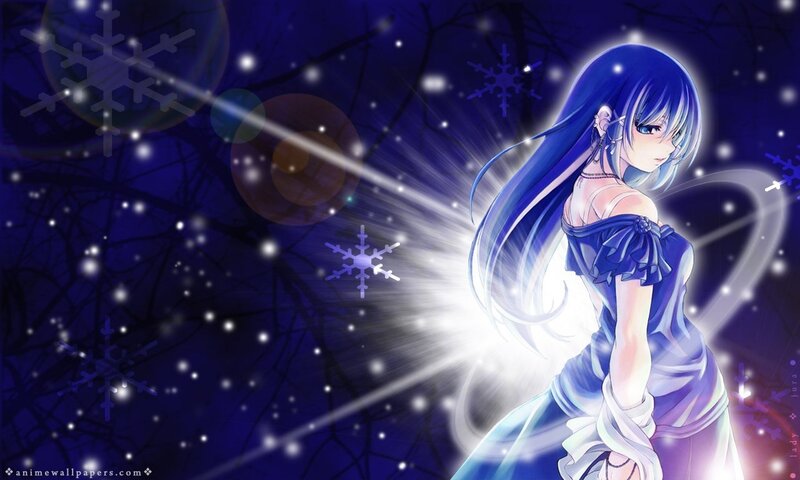 blue-haired girl in winter