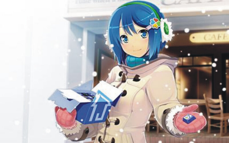 Blue-haired Girl in Winter — Blue, Calm, Anime, Snow, Cafe
