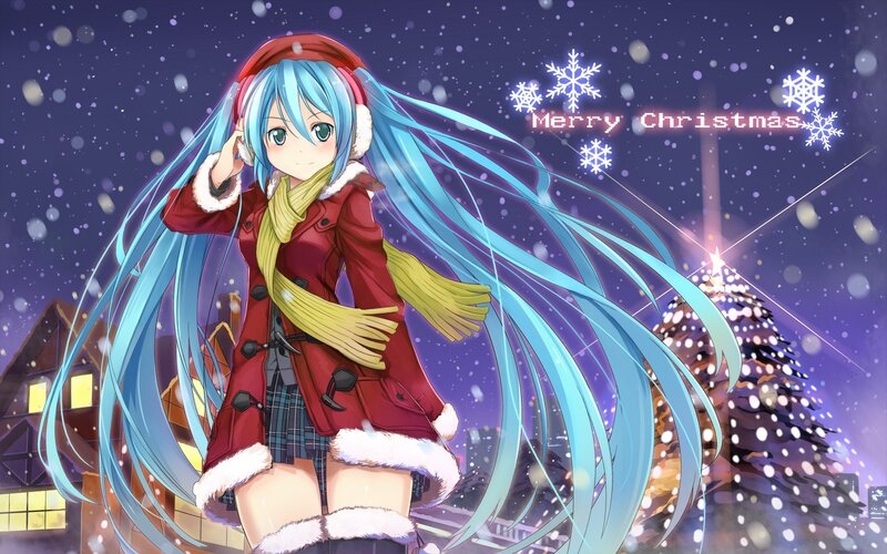 Blue-haired Girl in Winter — Blue, Festive, Night