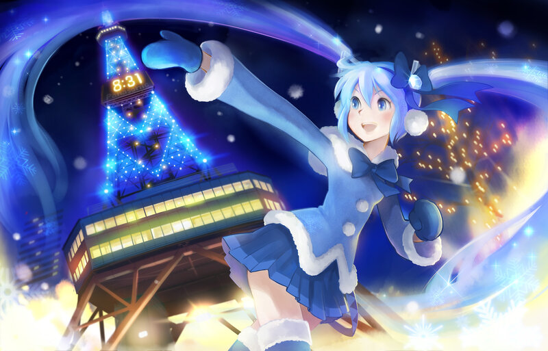 Blue-haired Girl in Winter Coat — Blue, Festive