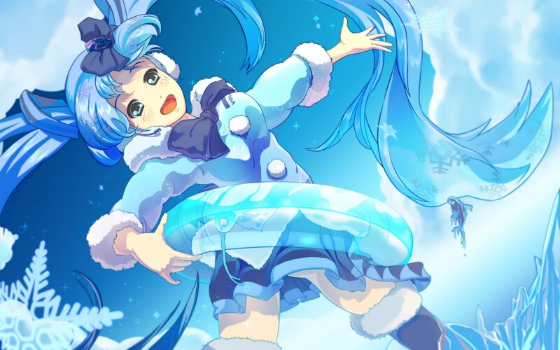 Blue-haired Girl in Winter Coat — Blue, Playful