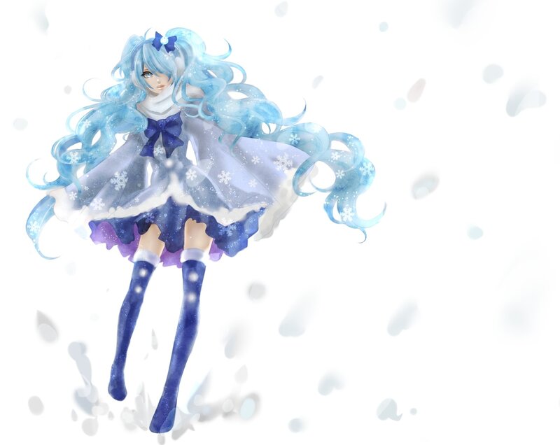 blue-haired girl in winter dress