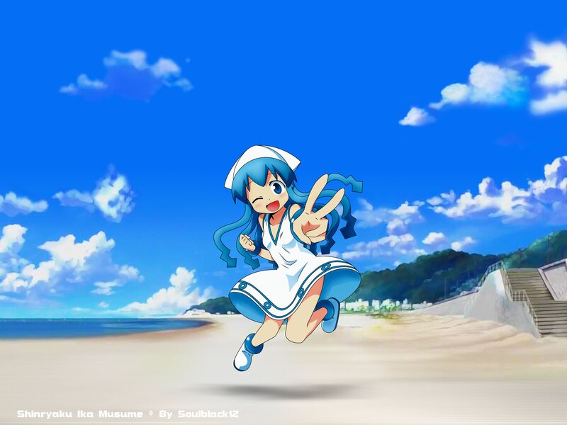 Blue-haired Girl Jumping — Blue, Cheerful