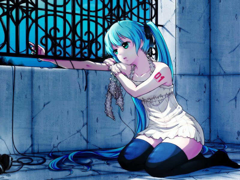 Blue-haired Girl Kneeling — Blue, Dramatic