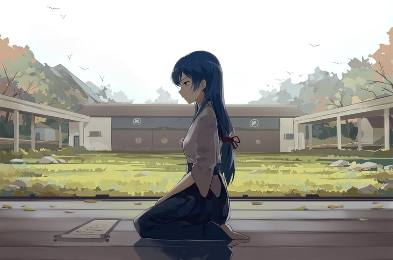 Blue-haired Girl Kneeling — Blue, Serene