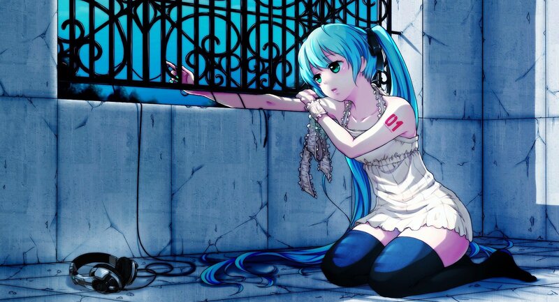 Blue-haired Girl Kneeling — Blue