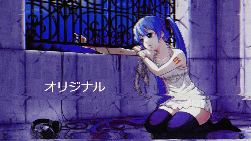 Blue-haired Girl Kneeling — Purple
