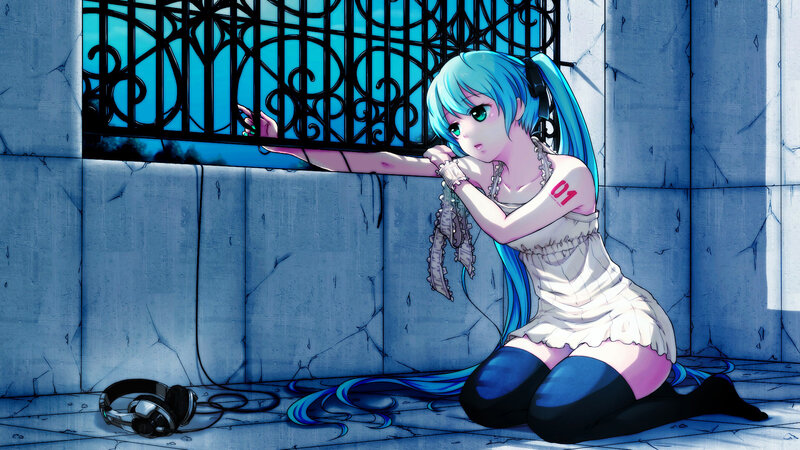 Blue-haired Girl Kneeling