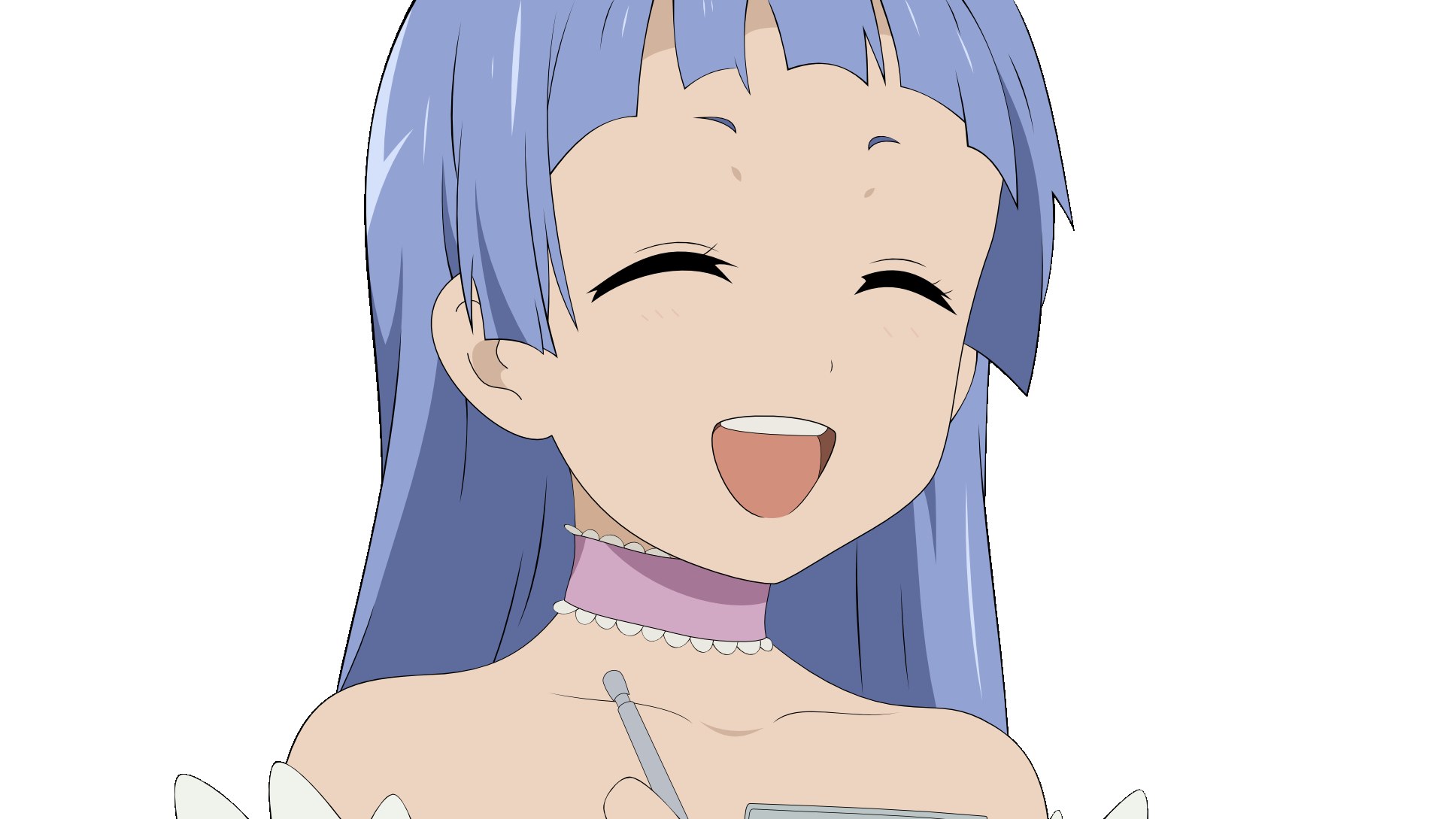 blue-haired girl laughing