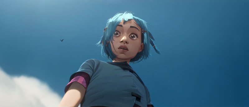 Blue-haired Girl Looking Up