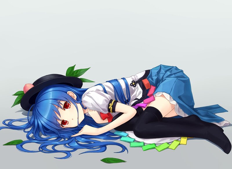 Blue-haired Girl Lying Down — Blue, Calm, Anime, Hat