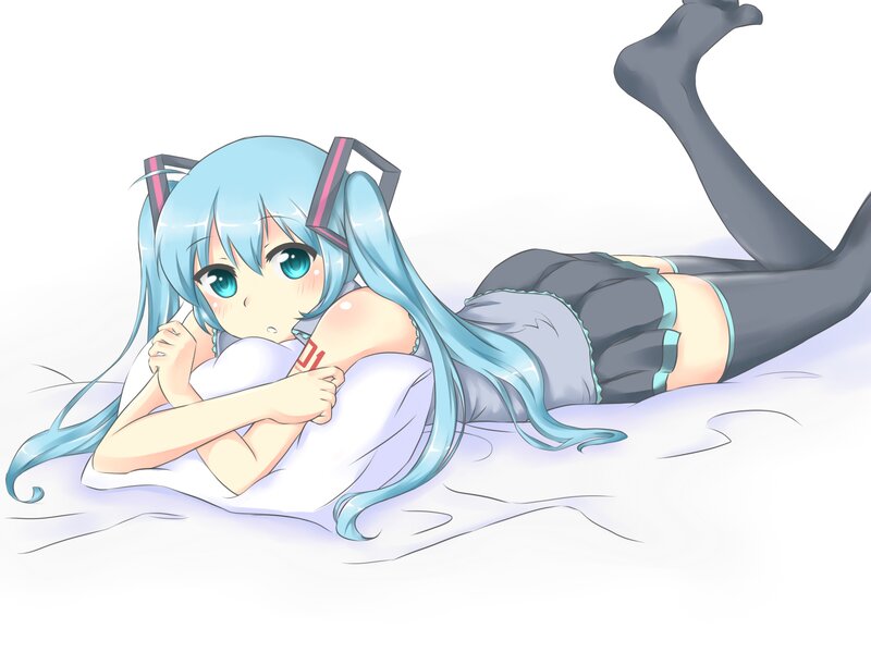 Blue-haired Girl Lying Down — Blue, Calm, Anime, Pillow