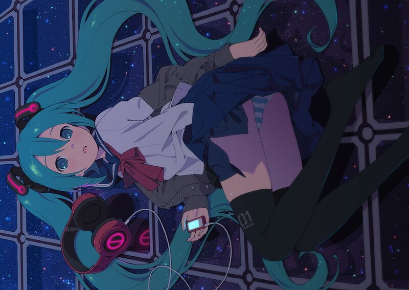 Blue-haired Girl Lying Down — Blue, Calm, Night, Anime