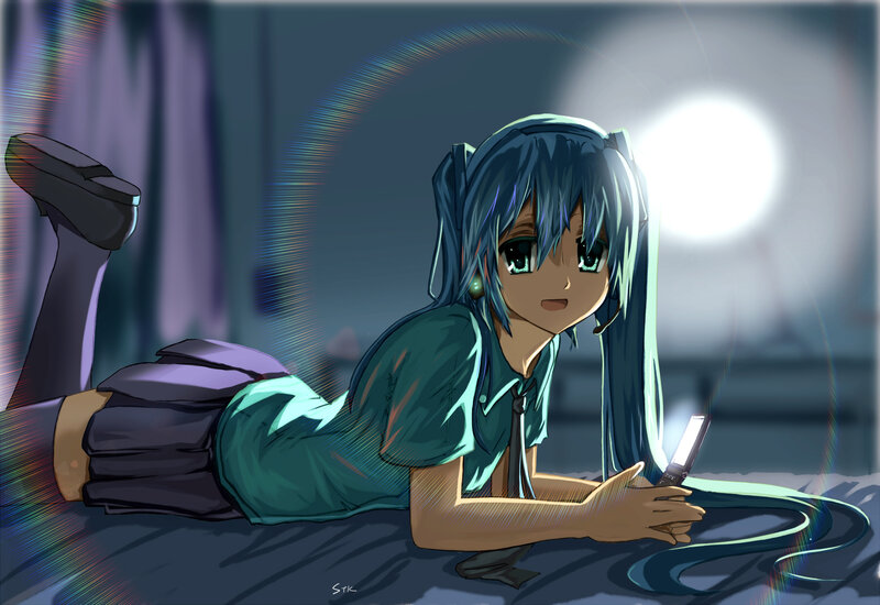 Blue-haired Girl Lying Down — Blue, Calm, Night