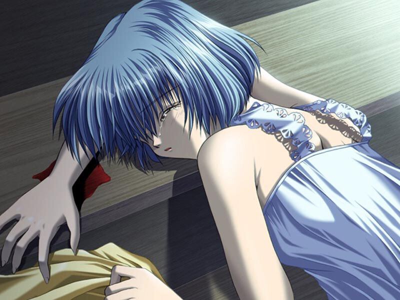 Blue-haired Girl Lying Down — Blue, Dramatic, Anime