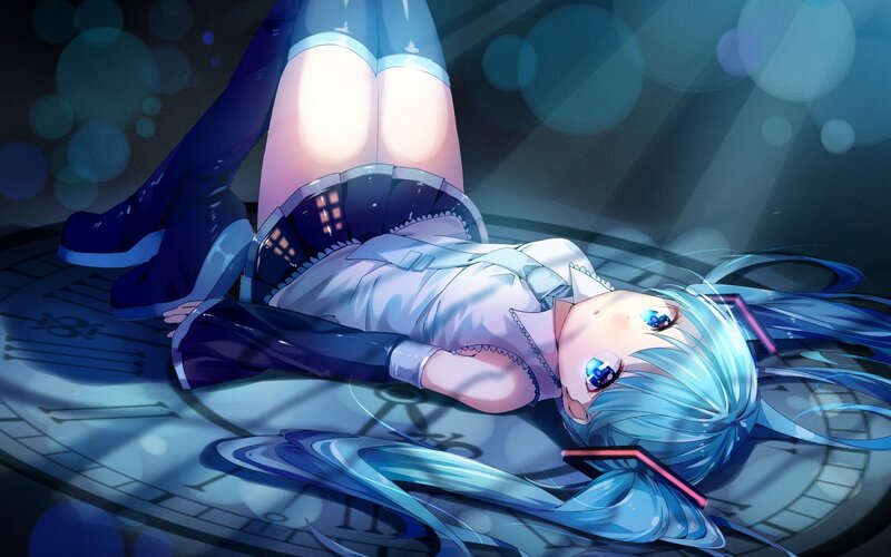 Blue-haired Girl Lying Down — Blue, Dramatic, Night, Anime