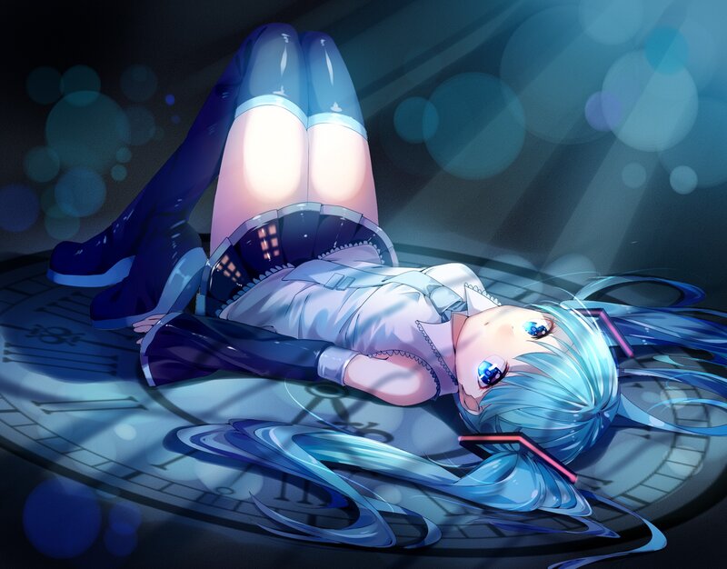 Blue-haired Girl Lying Down — Blue, Dramatic, Night