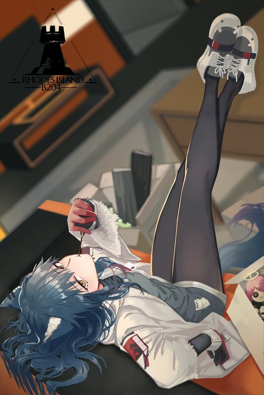 Blue-haired Girl Lying Down — Blue, Relaxed