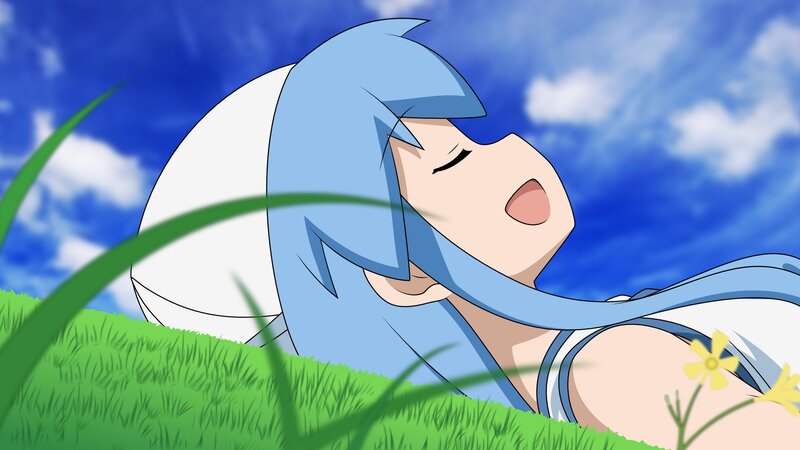 Blue-haired Girl Lying Down — Blue, Serene, Afternoon