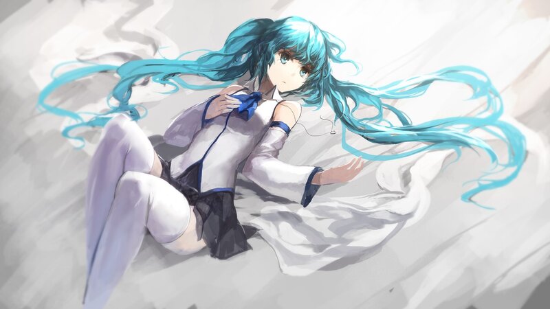 Blue-haired Girl Lying Down — Cyan, Calm, Digital Art