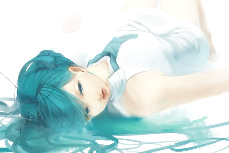 Blue-haired Girl Lying Down — Cyan, Serene