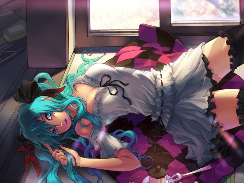 Blue-haired Girl Lying Down — Cyan