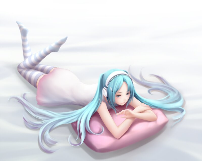 Blue-haired Girl Lying Down — Light Blue, Calm