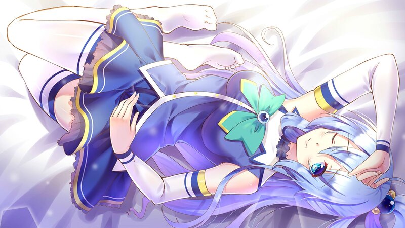 Blue-haired Girl Lying Down — Purple, Calm, Digital Art