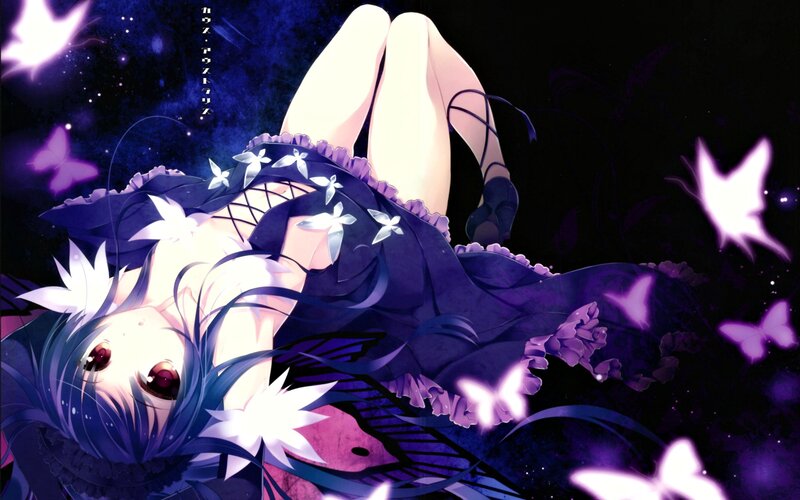 Blue-haired Girl Lying Down — Purple, Dreamy