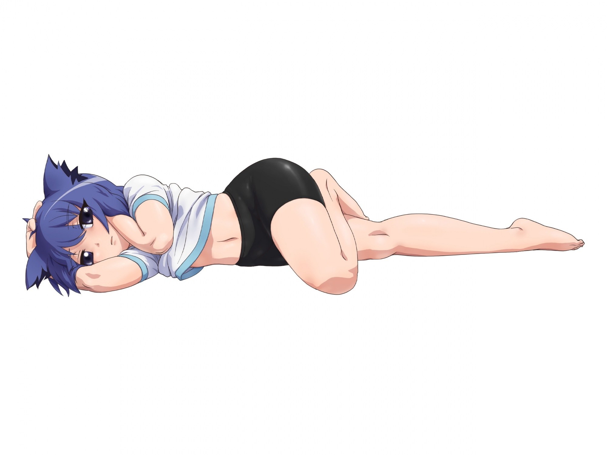 blue-haired girl lying down