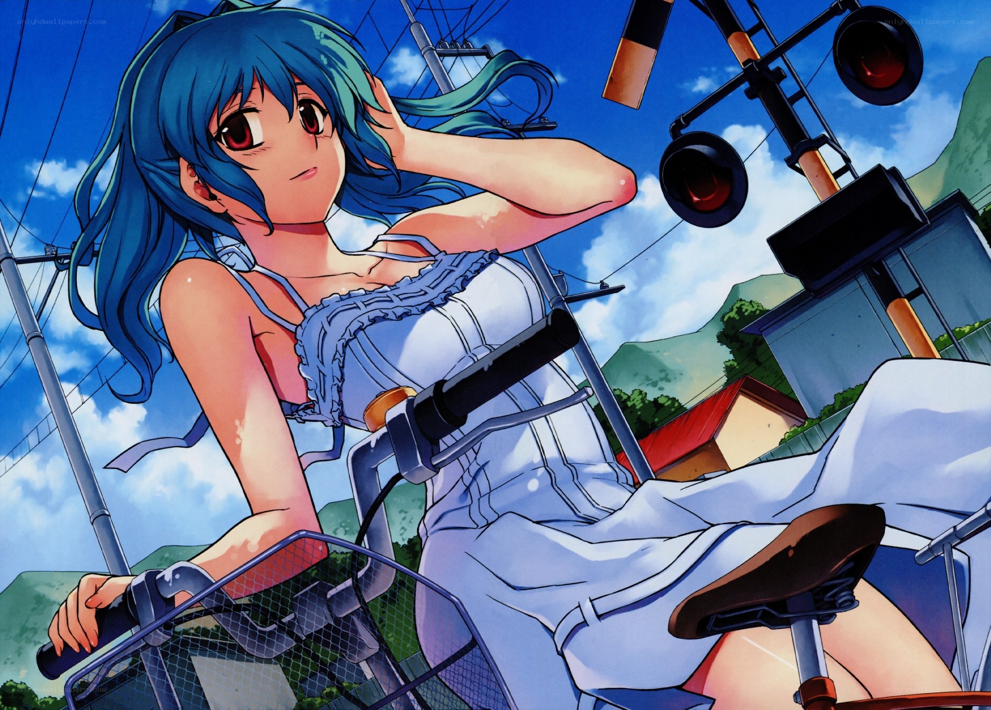 Blue-haired girl on a bicycle
