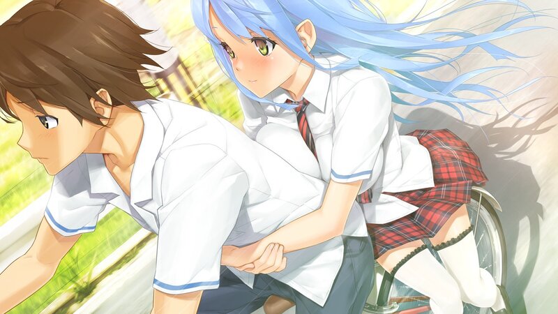 Blue-haired girl on a bicycle