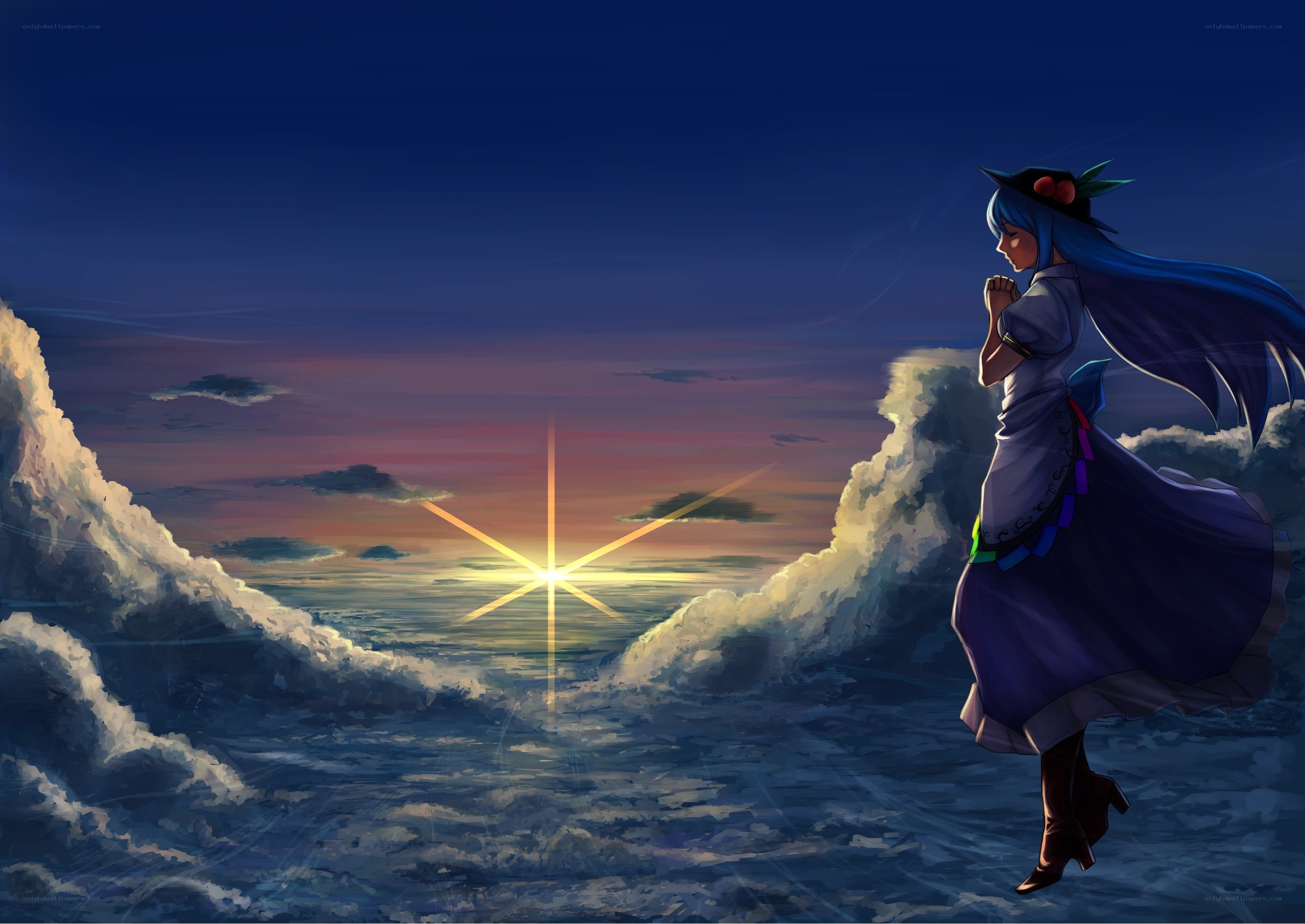 Blue-haired girl on a cloud