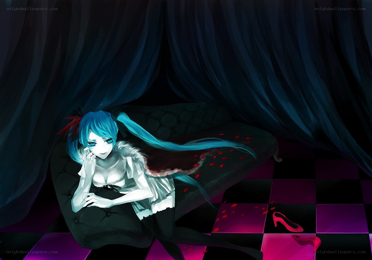 blue-haired girl on a couch