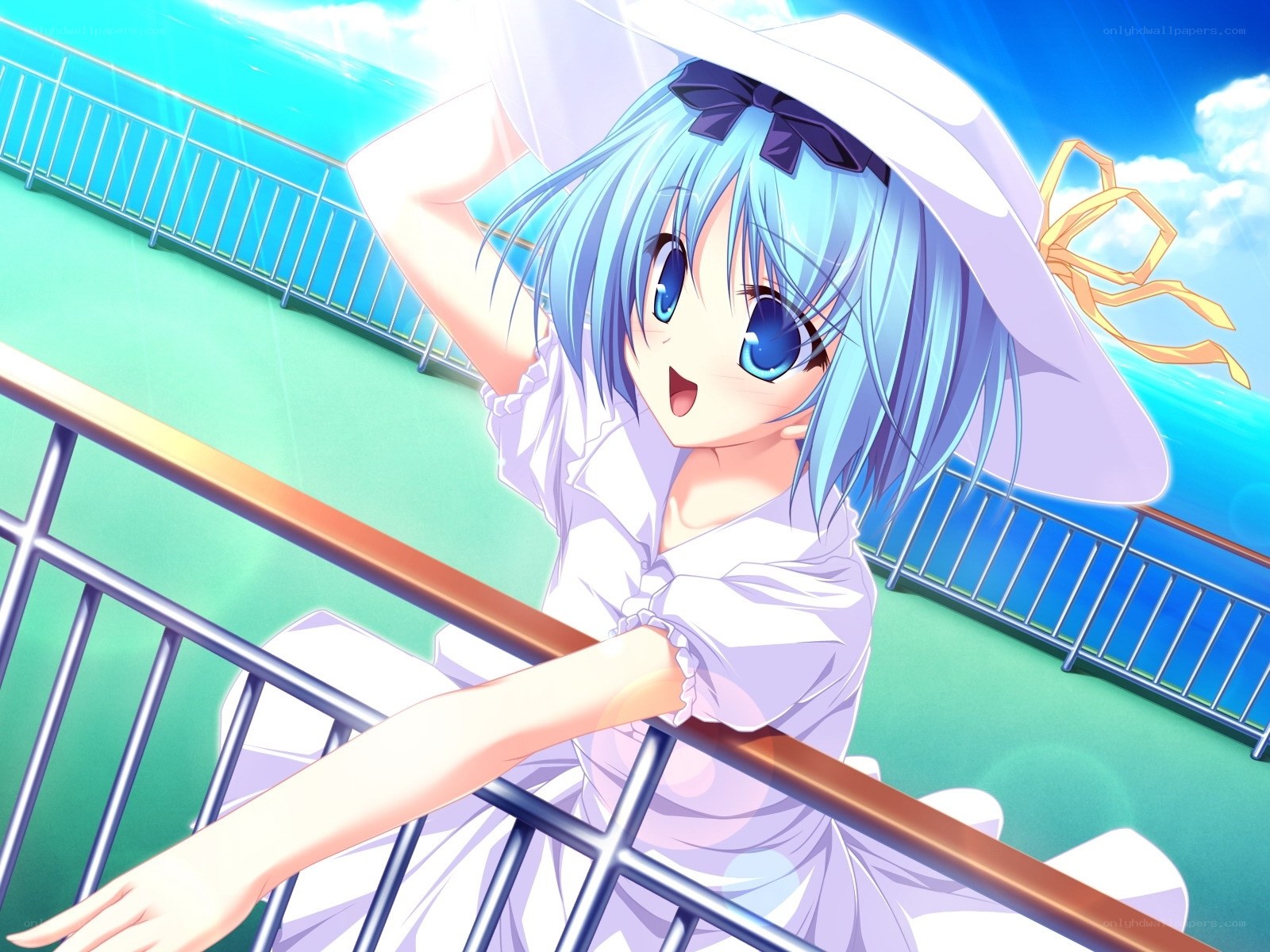 blue-haired girl on a ship