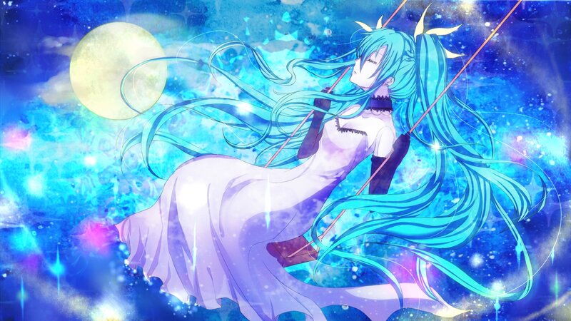 blue-haired girl on a swing