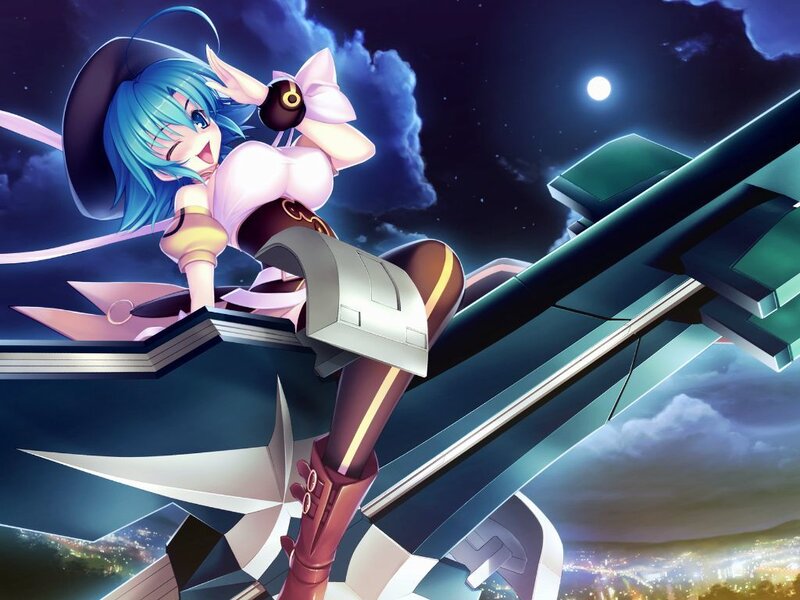 Blue-haired Girl on Aircraft