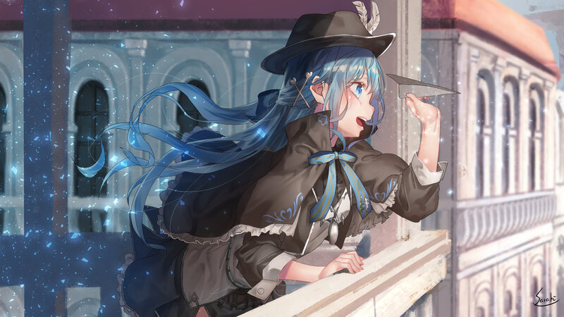 Blue-haired Girl on Balcony — Blue, Dreamy
