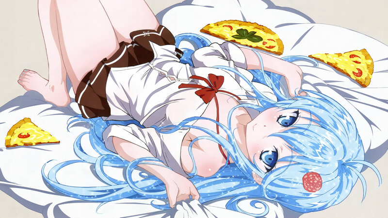 Blue-haired Girl on Bed — Blue, Relaxed
