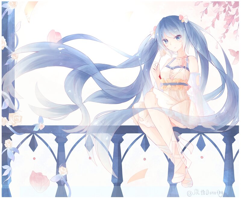 Blue-haired Girl on Bench — Blue, Serene